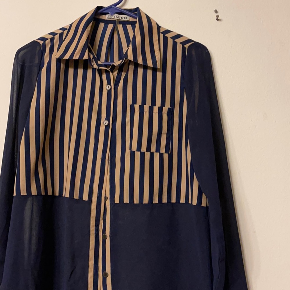 Navy tan work blouse